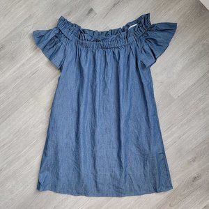 Corey Lynn Calter Chambray Off the Shoulder Dress